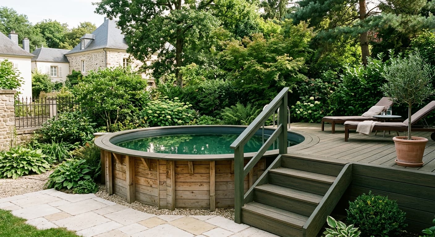 Piscine hors-sol en bois avec terrasse à Ettelbruck